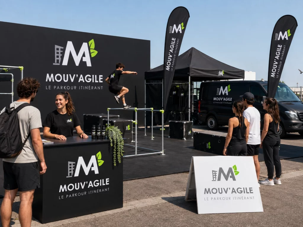 Modules mobiles Mouv’Agile installés pour une animation de parkour