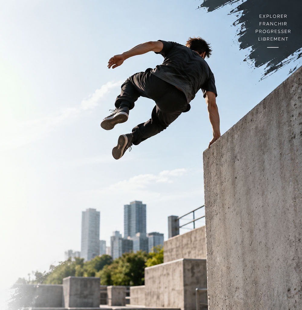 Traceur réalisant un saut de parkour